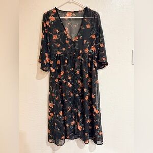 INGNI Black Floral Sheer Kimono Dress One Size